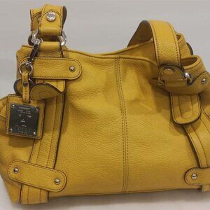 TIGNANELLO Yellow Tan Pebble Leather Satchel Handbag Purse